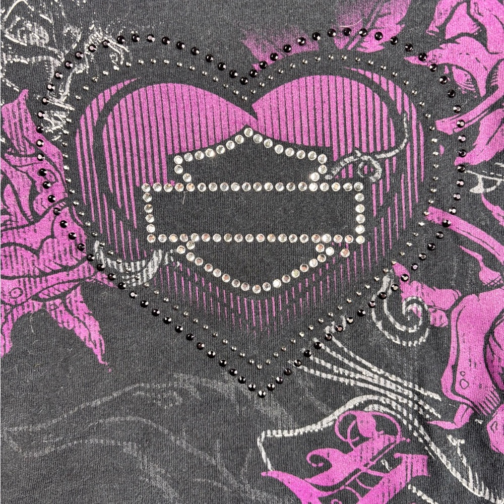 1X Harley Davidson Womens long sleeve BLK Rhinestones Big Barn De Moines IA Y2K - Picture 4 of 8
